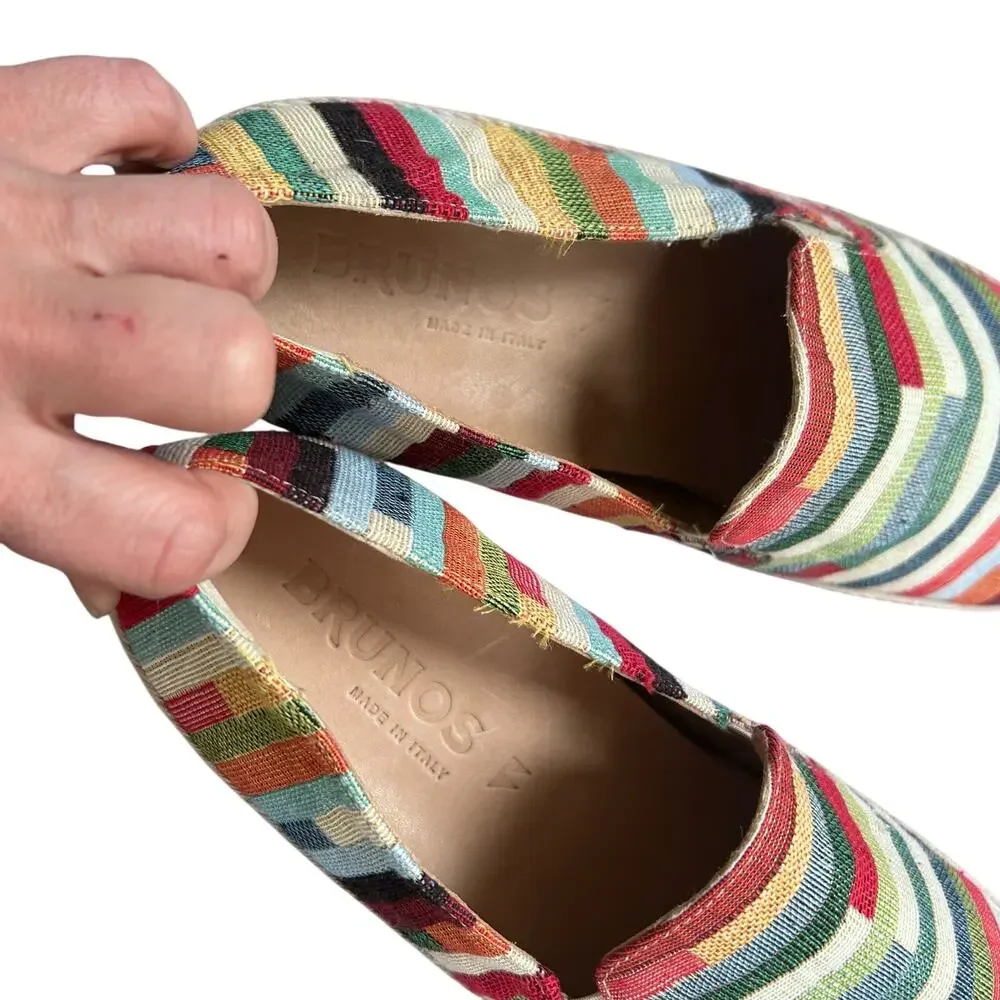 BRUNOS Firenze shoes men's size 10.5 IT 44 Leone-BRM madras striped fabric beach